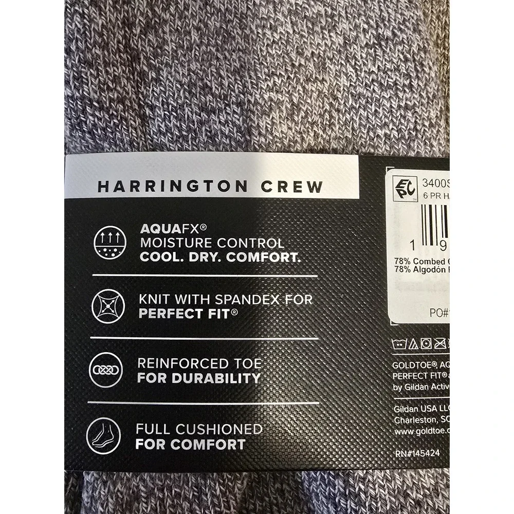 GOLDTOE Harrington Crew Socks Mens Shoe Size 6.5-12 Gray Black 6 Pairs 3400S